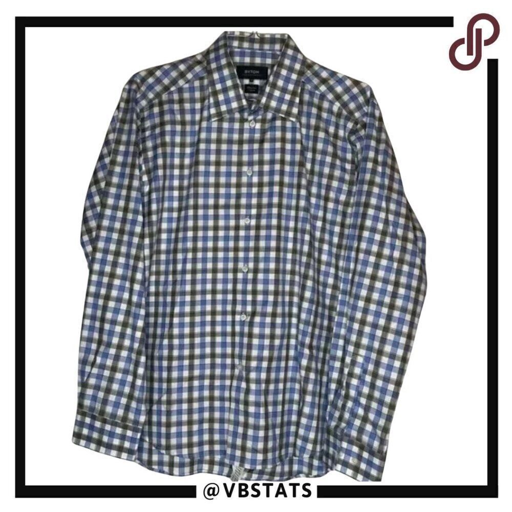 Bytom Polish Designed Blue-Gray-White Checked Luxury LS‎ Shirt Size 44 (XL)